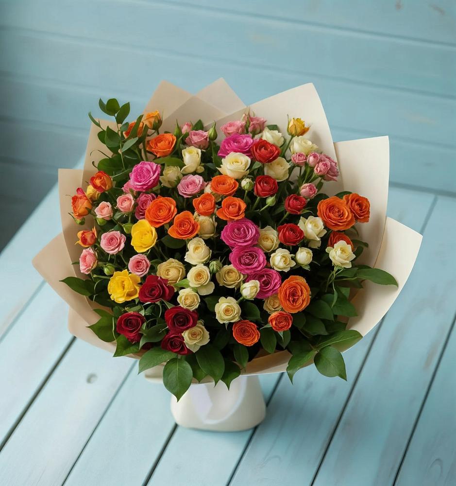 Букет Микс из разноцветных кустовых роз в Яранске