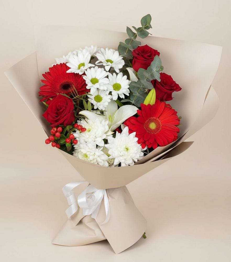Букет цветов из: Розы, Хризантемы, Герберы и Лилии в Яранске