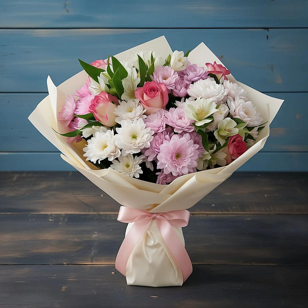 Букет цветов из: Хризантемы, Альстромерии и Розы в Яранске